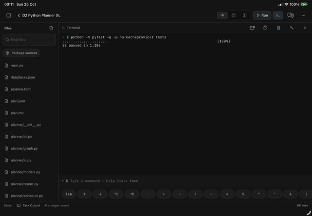 D2: 22 pytest tests passing in the G-Code Lite terminal